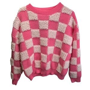 BiBi Pink White Checkered Polyester Women's Size Small S Sweater